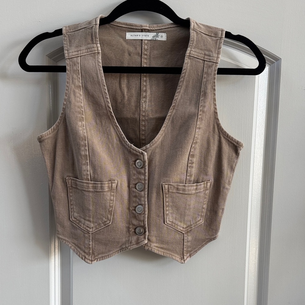 Altar'd State Neutral Taupe Crewneck Top